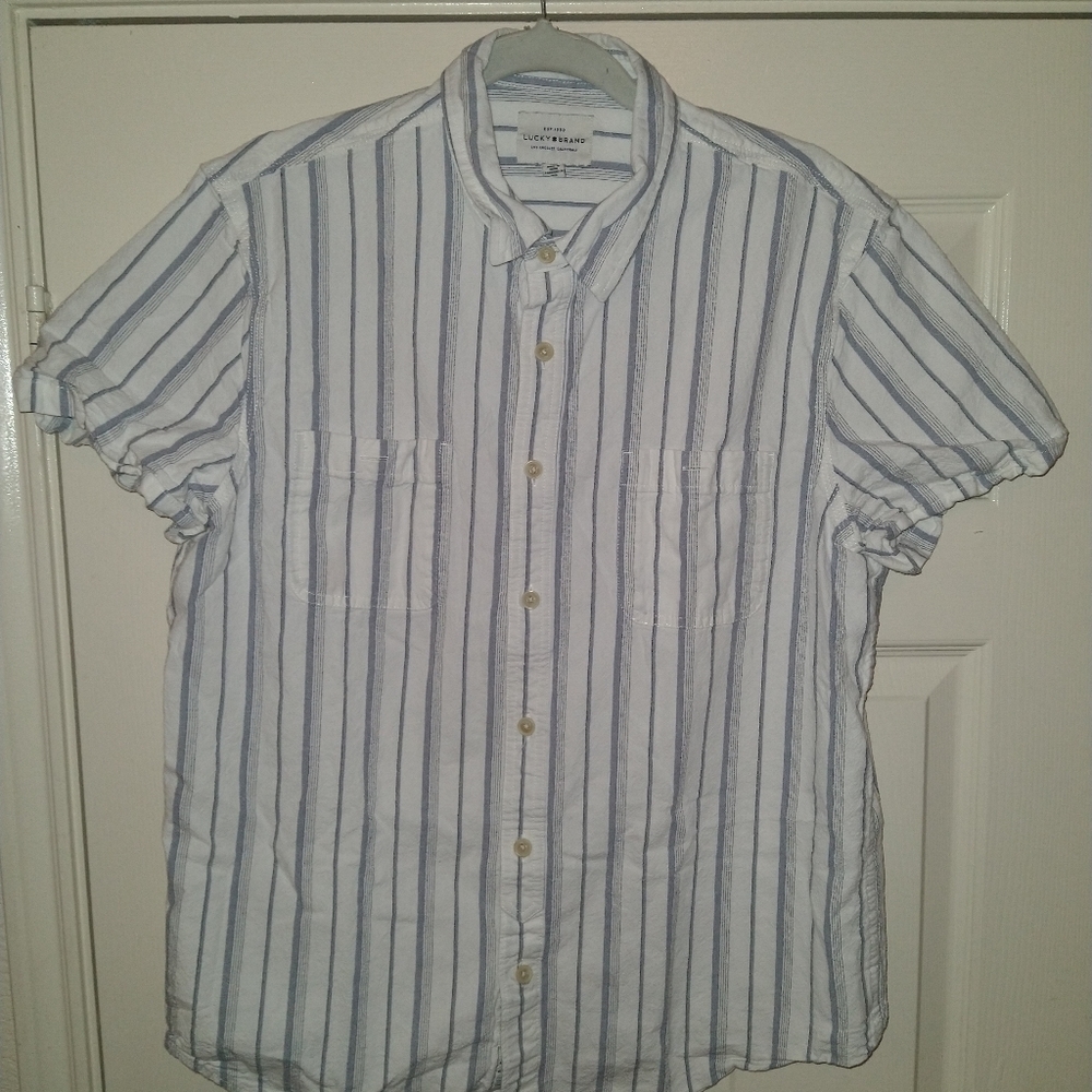 Lucky Brand Striped Short Sleeve Button Up Shirt Men's sz Large